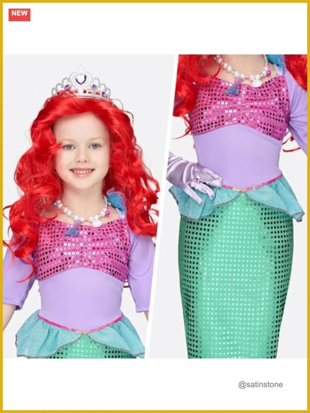 Girls Sequin Mermaid Costume Dress Set with Wig and Accessories Halloween